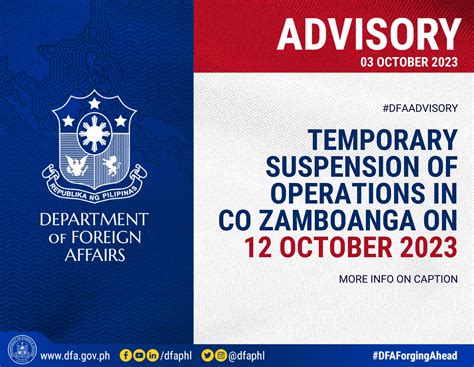dfa zamboanga|PUBLIC ADVISORY: SUSPENSION OF OPERATIONS IN THE .